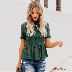 Vici collection green romanticism lace peplum top